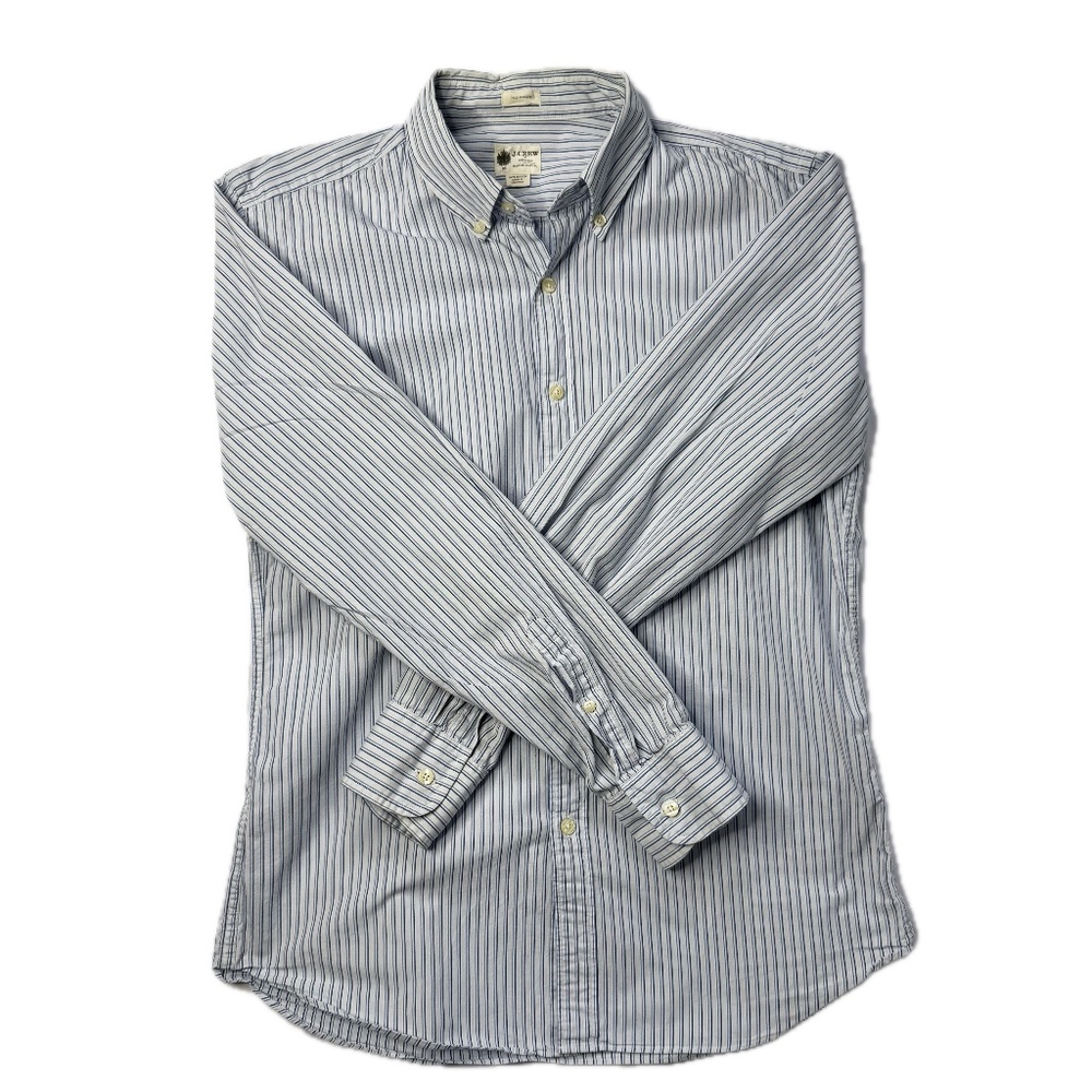 J.Crew Men’s Tailored Fit Button-Down Shirt - Medium, White with Blue